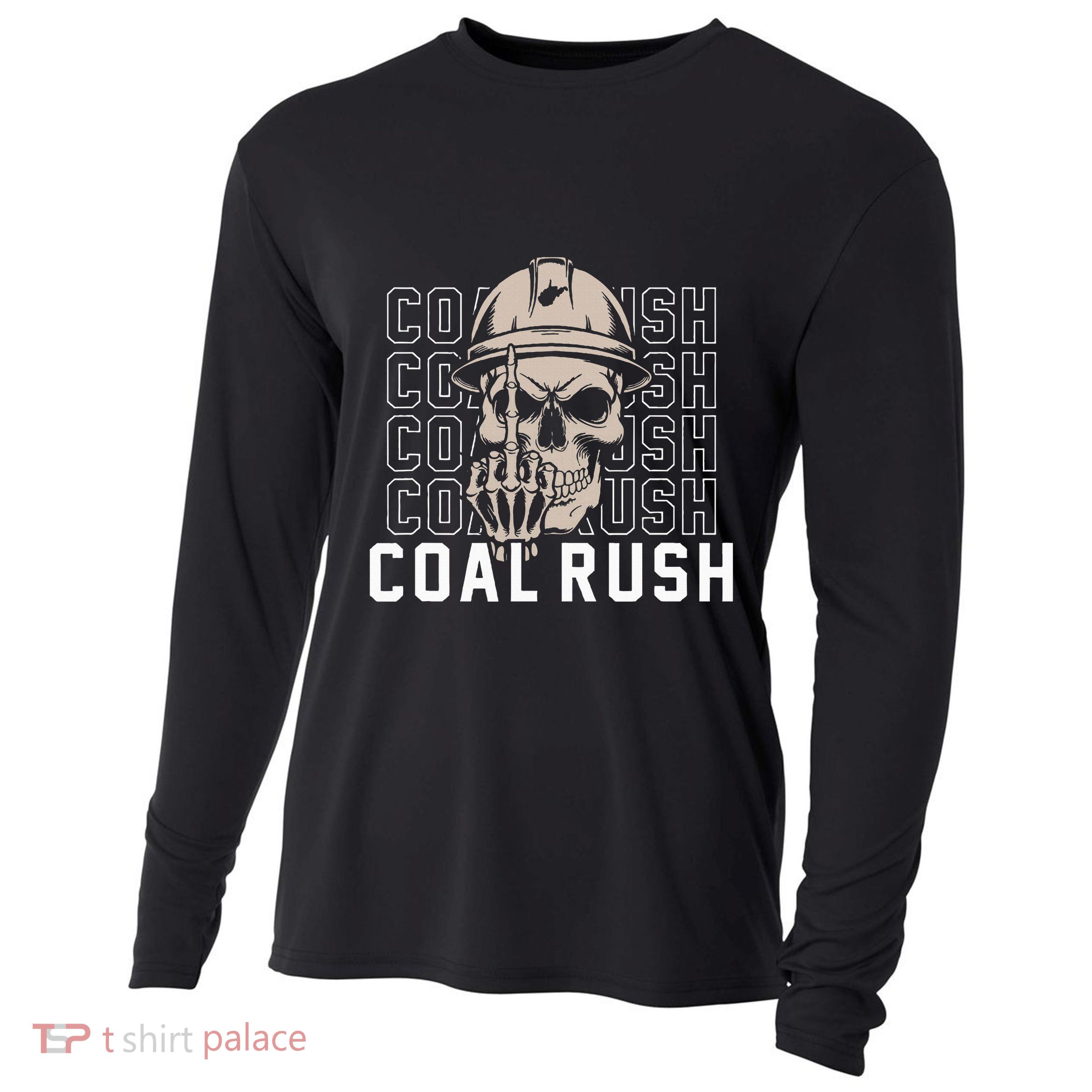 Coal Rush West Virginia Skull Coal Miner Hard Hat Cooling Performance Long Sleeve Crew