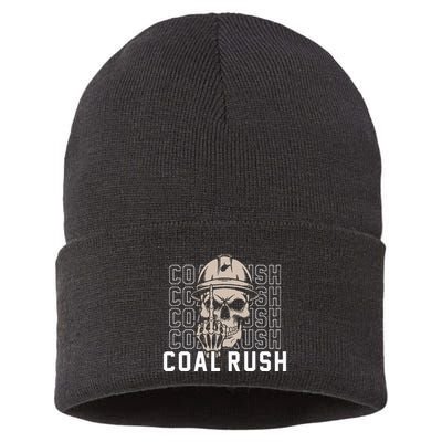 Coal Rush West Virginia Skull Coal Miner Hard Hat Sustainable Knit Beanie