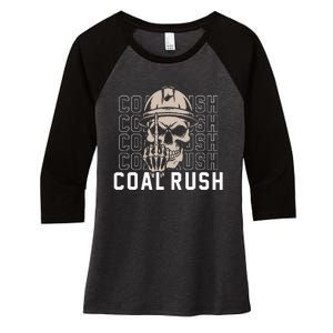 Coal Rush West Virginia Skull Coal Miner Hard Hat Women's Tri-Blend 3/4-Sleeve Raglan Shirt