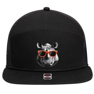 Cool Rhino Wearing Sunglasses Graphic Art 7 Panel Mesh Trucker Snapback Hat