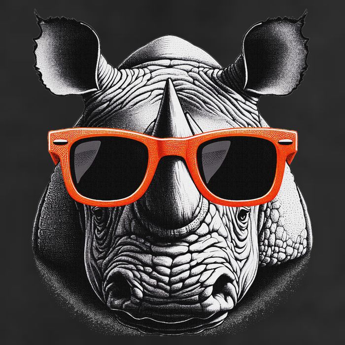 Cool Rhino Wearing Sunglasses Graphic Art 7 Panel Mesh Trucker Snapback Hat