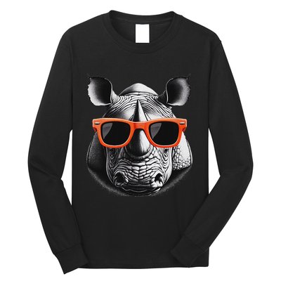 Cool Rhino Wearing Sunglasses Graphic Art Long Sleeve Shirt