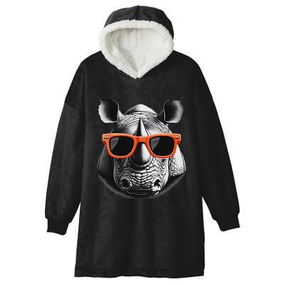 Cool Rhino Wearing Sunglasses Graphic Art Hooded Wearable Blanket