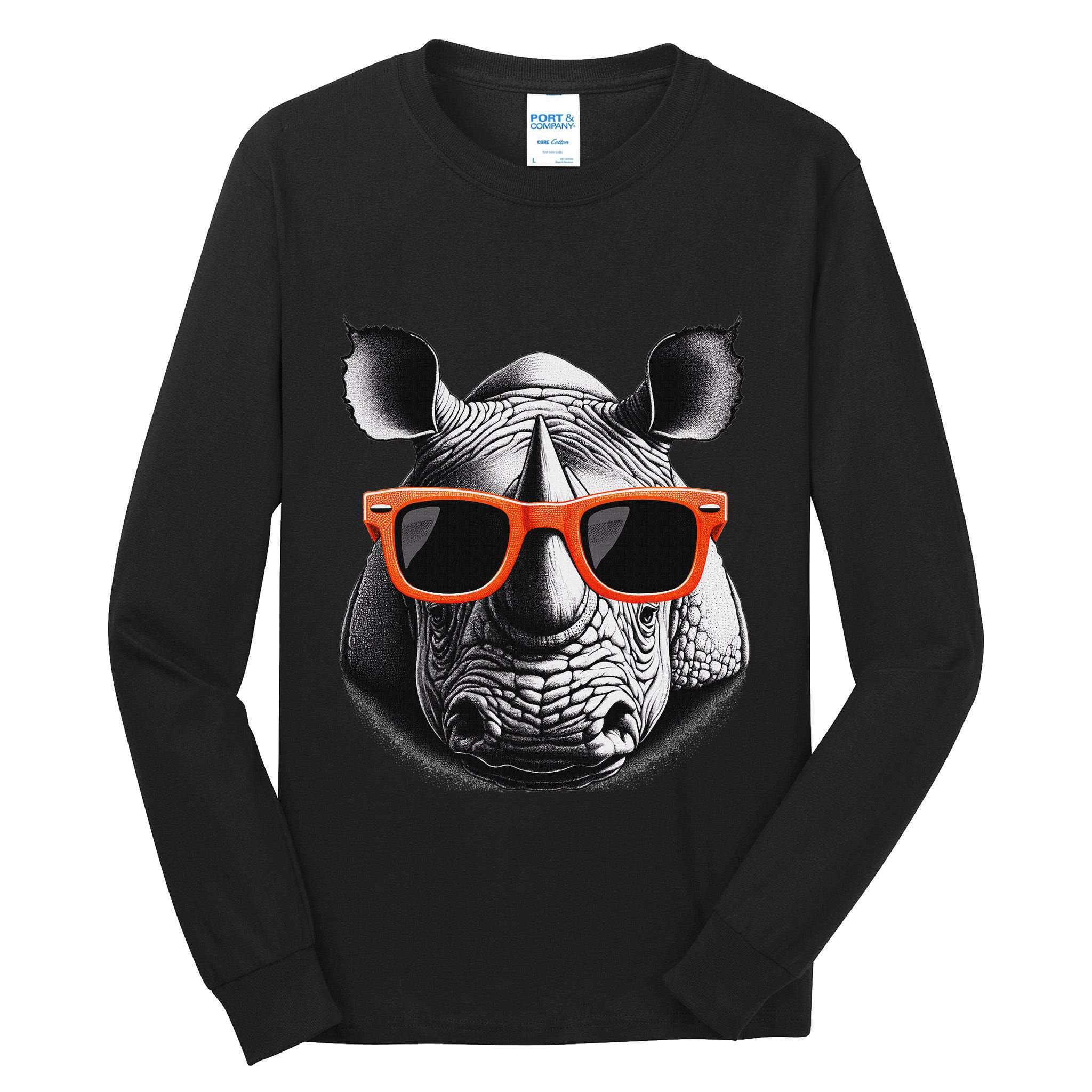 Cool Rhino Wearing Sunglasses Graphic Art Tall Long Sleeve T-Shirt