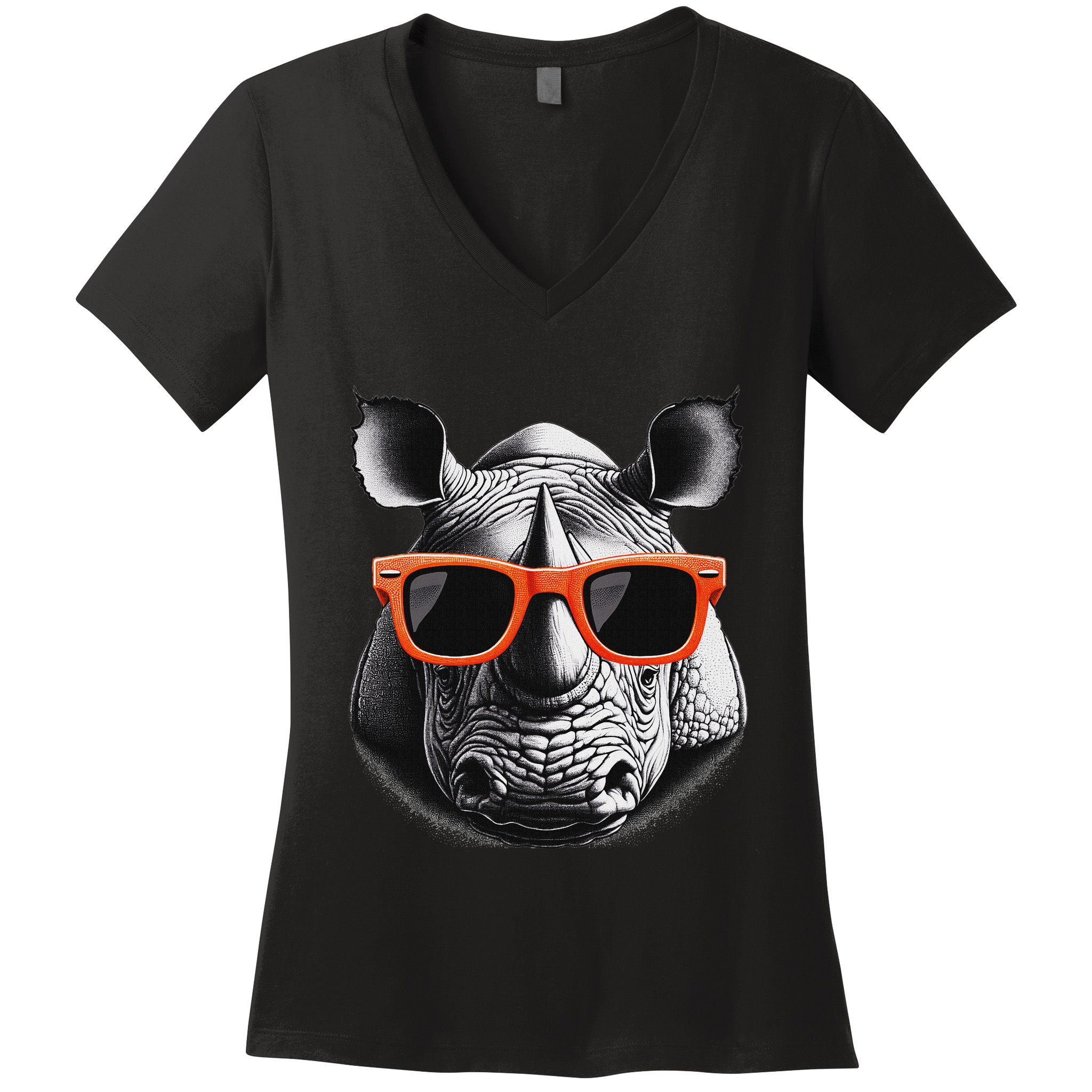 Cool Rhino Wearing Sunglasses Graphic Art Women's V-Neck T-Shirt