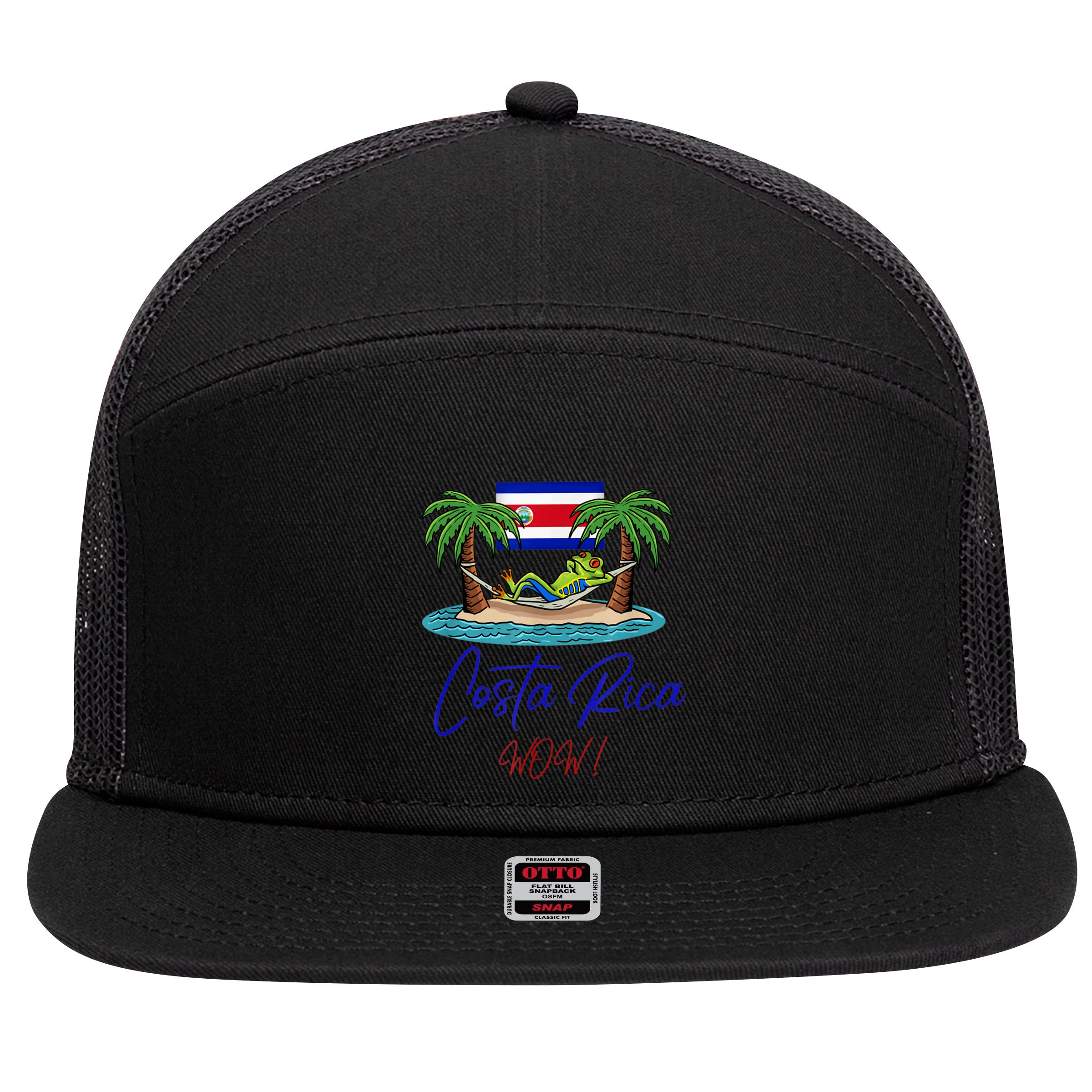 Costa Rica Wow Costa Rican Flag 7 Panel Mesh Trucker Snapback Hat