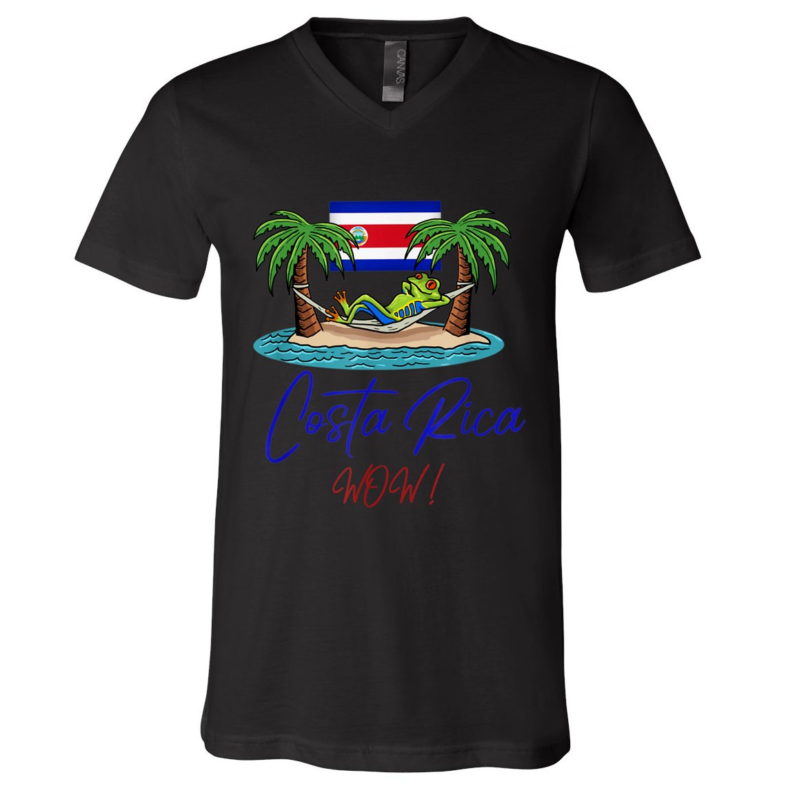 Costa Rica Wow Costa Rican Flag V-Neck T-Shirt