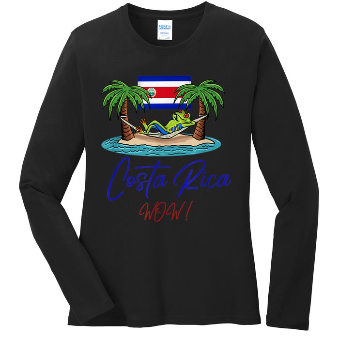 Costa Rica Wow Costa Rican Flag Ladies Long Sleeve Shirt