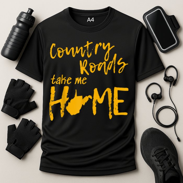 Country Roads West Virginia Map Take Me Home WV 304 Cooling Performance Crew T-Shirt