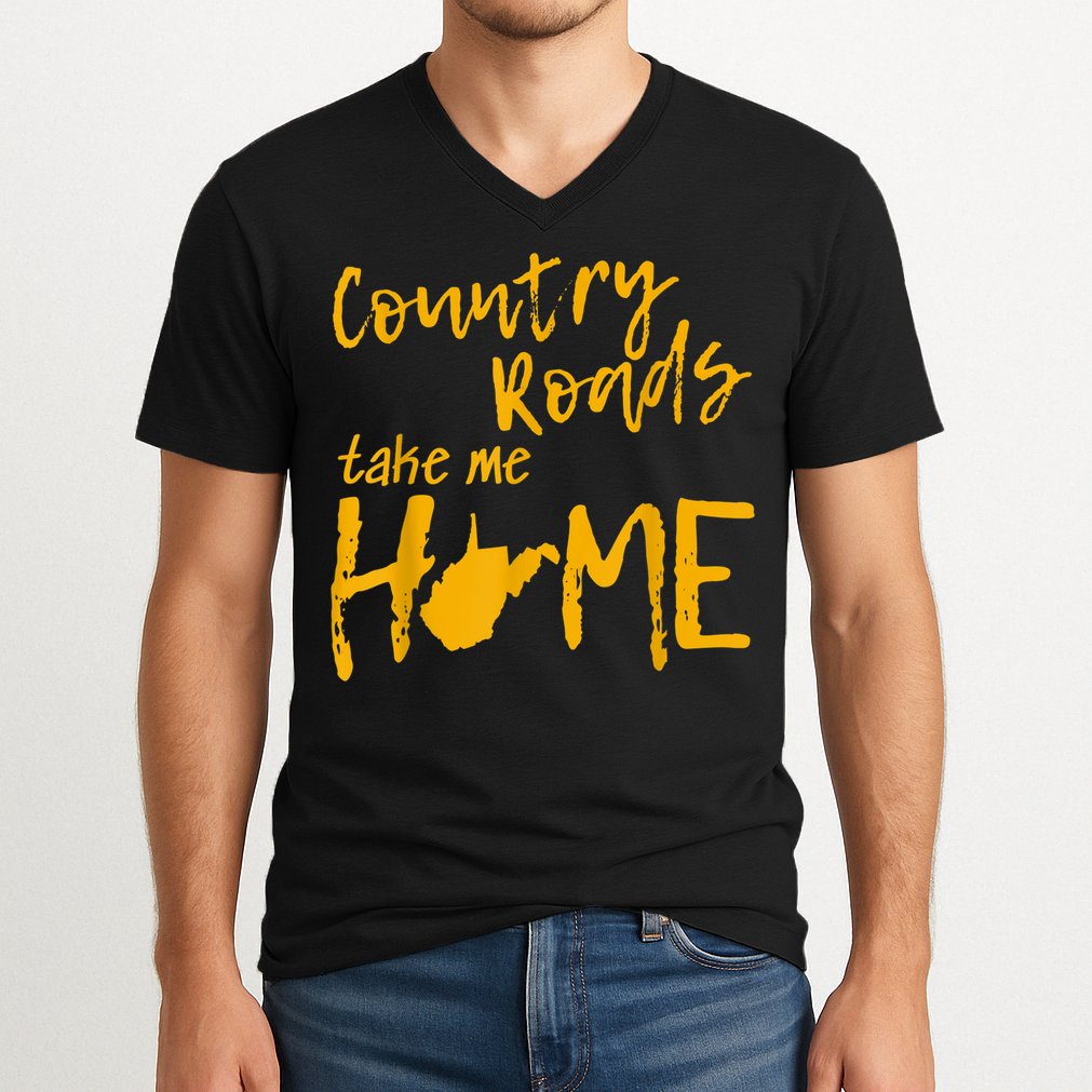 Country Roads West Virginia Map Take Me Home WV 304 V-Neck T-Shirt