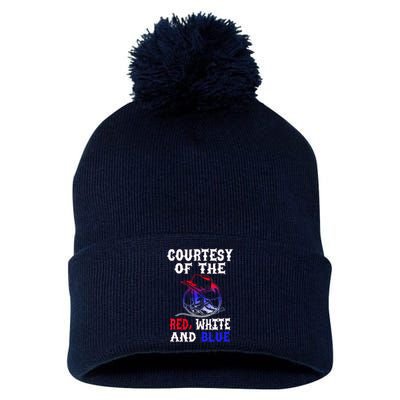 Courtesy Red White And Blue Pom Pom 12in Knit Beanie