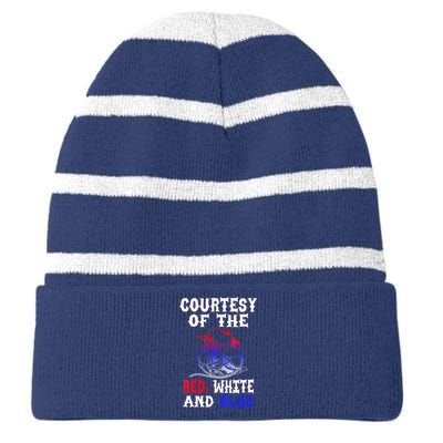 Courtesy Red White And Blue Striped Beanie with Solid Band