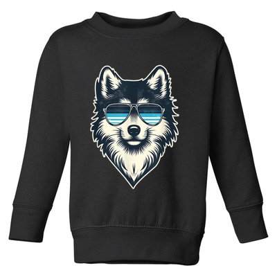 Cool Retro Wolf In Sunglasses 70s 80s 90s Novelty Funny Wolf Toddler Sweatshirt