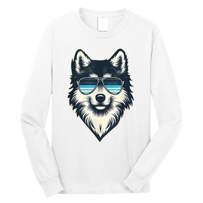Cool Retro Wolf In Sunglasses 70s 80s 90s Novelty Funny Wolf Long Sleeve Shirt