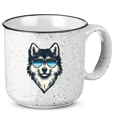 Cool Retro Wolf In Sunglasses 70s 80s 90s Novelty Funny Wolf 15oz Campfire Ceramic Mug