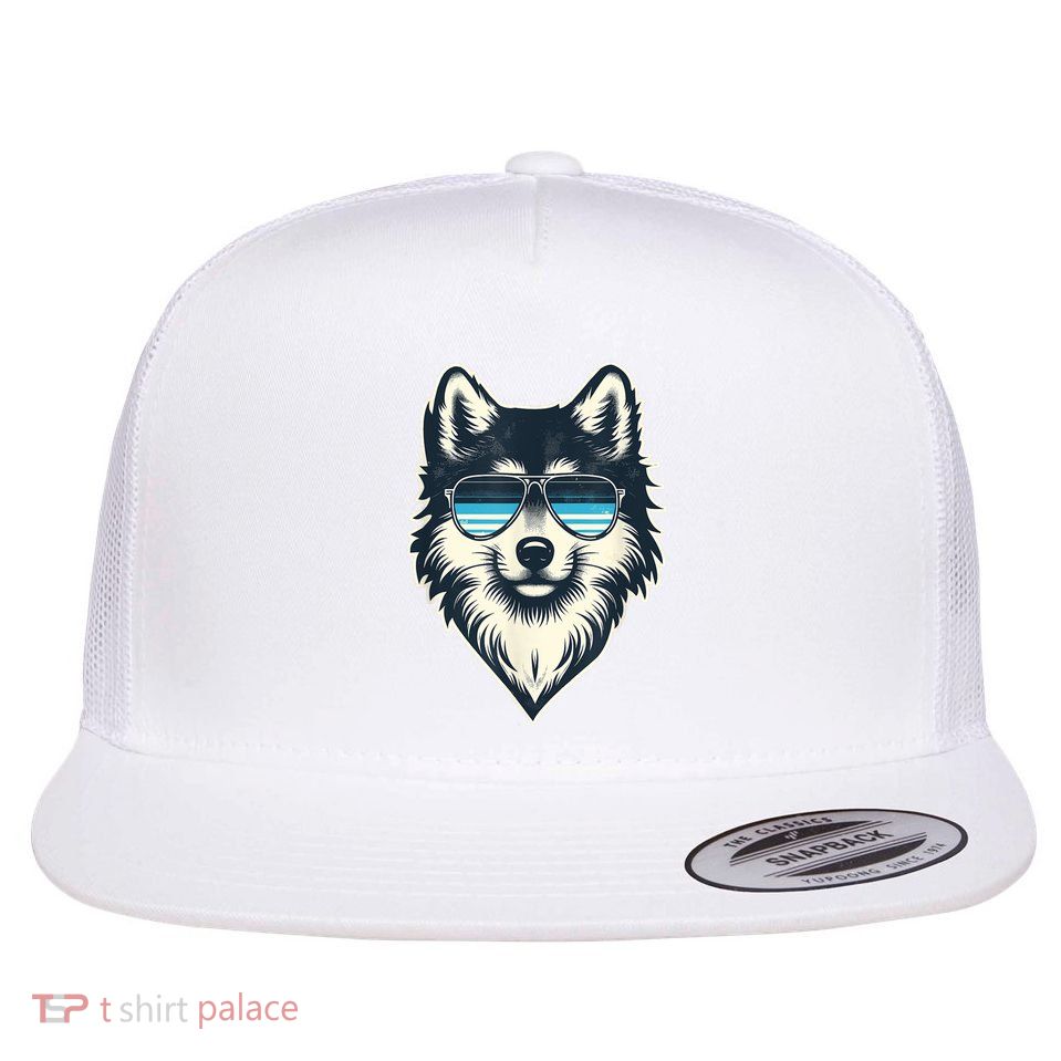 Cool Retro Wolf In Sunglasses 70s 80s 90s Novelty Funny Wolf Flatbill Hat