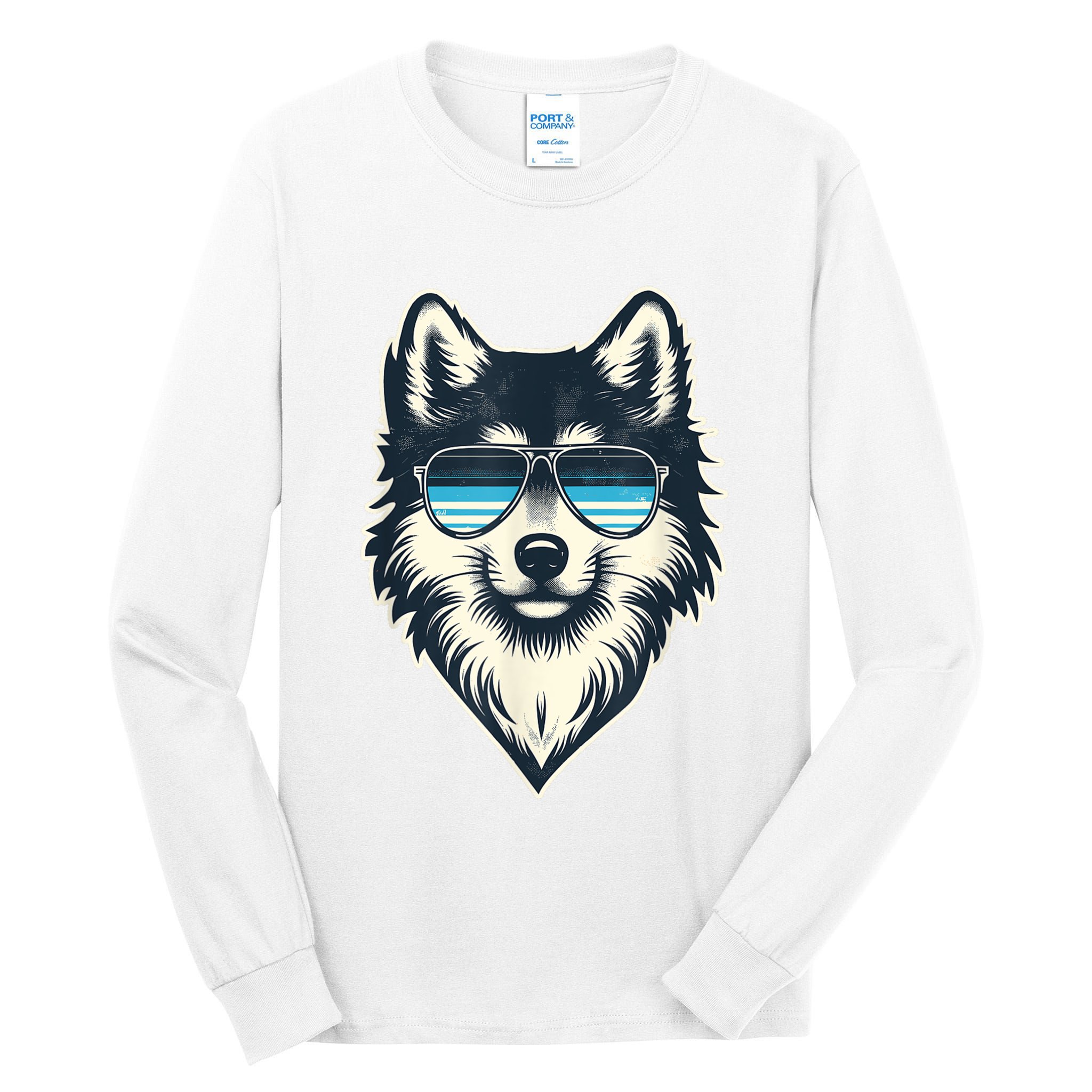 Cool Retro Wolf In Sunglasses 70s 80s 90s Novelty Funny Wolf Tall Long Sleeve T-Shirt