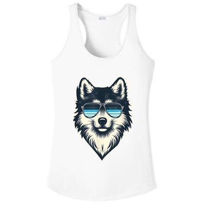 Cool Retro Wolf In Sunglasses 70s 80s 90s Novelty Funny Wolf Ladies PosiCharge Competitor Racerback Tank