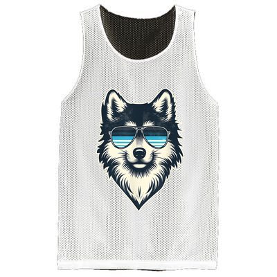Cool Retro Wolf In Sunglasses 70s 80s 90s Novelty Funny Wolf Mesh Reversible Basketball Jersey Tank