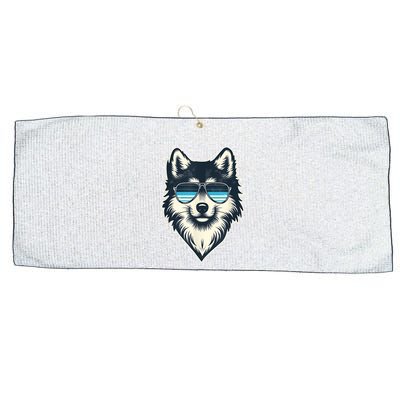 Cool Retro Wolf In Sunglasses 70s 80s 90s Novelty Funny Wolf Large Microfiber Waffle Golf Towel