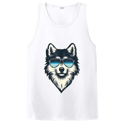 Cool Retro Wolf In Sunglasses 70s 80s 90s Novelty Funny Wolf PosiCharge Competitor Tank