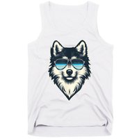 Cool Retro Wolf In Sunglasses 70s 80s 90s Novelty Funny Wolf Tank Top