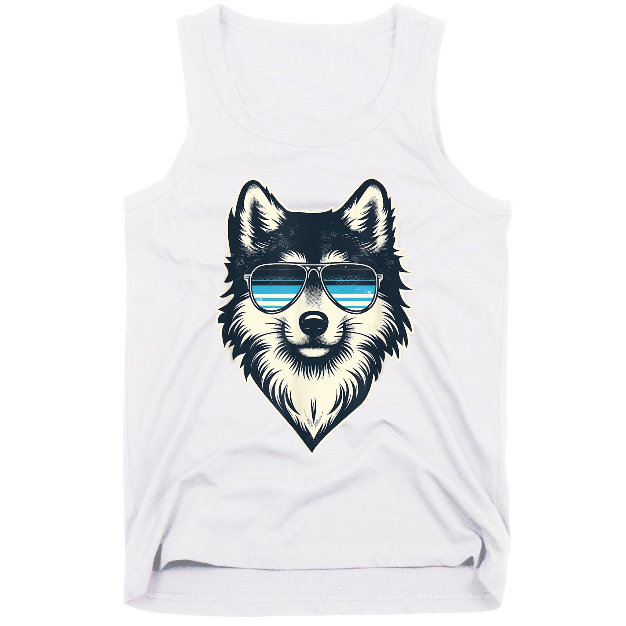 Cool Retro Wolf In Sunglasses 70s 80s 90s Novelty Funny Wolf Tank Top