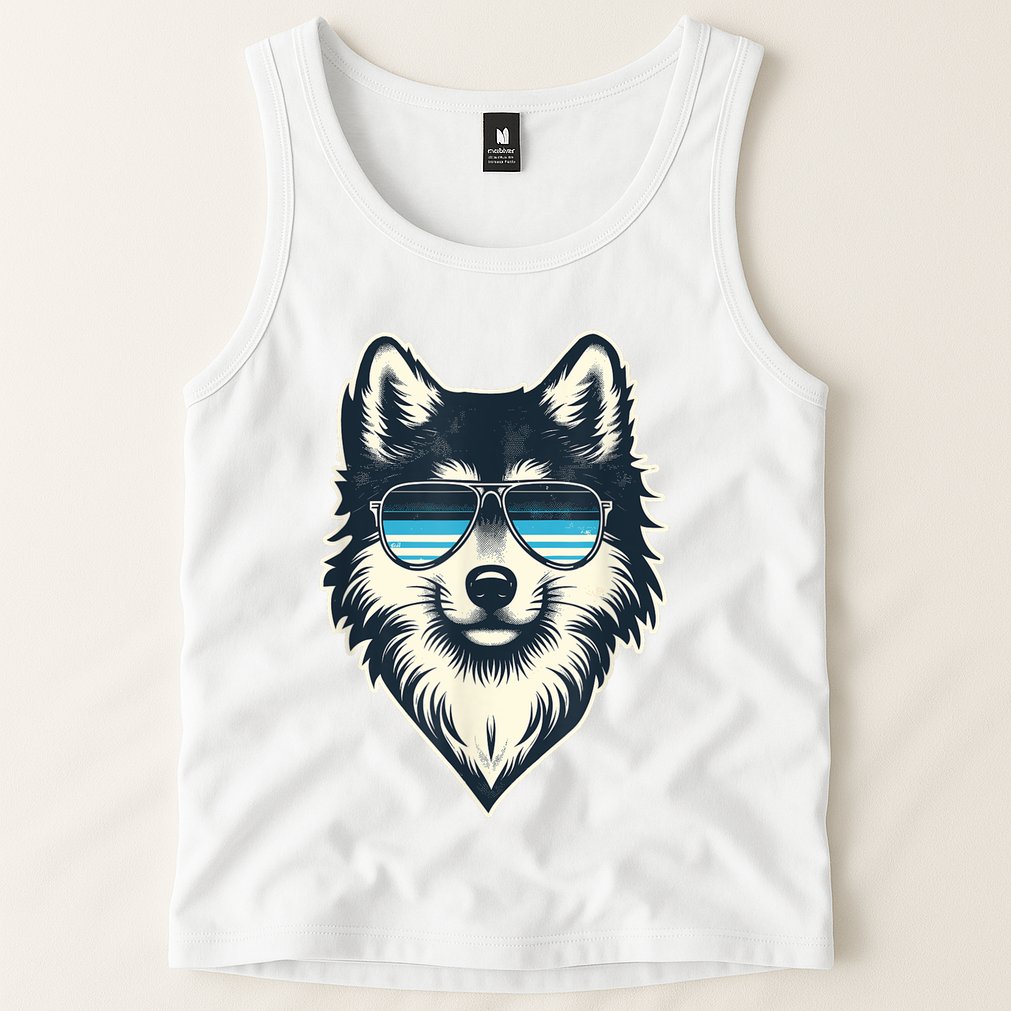 Cool Retro Wolf In Sunglasses 70s 80s 90s Novelty Funny Wolf Tank Top