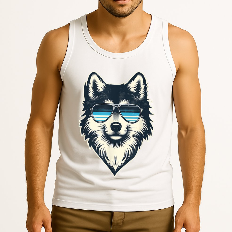 Cool Retro Wolf In Sunglasses 70s 80s 90s Novelty Funny Wolf Tank Top