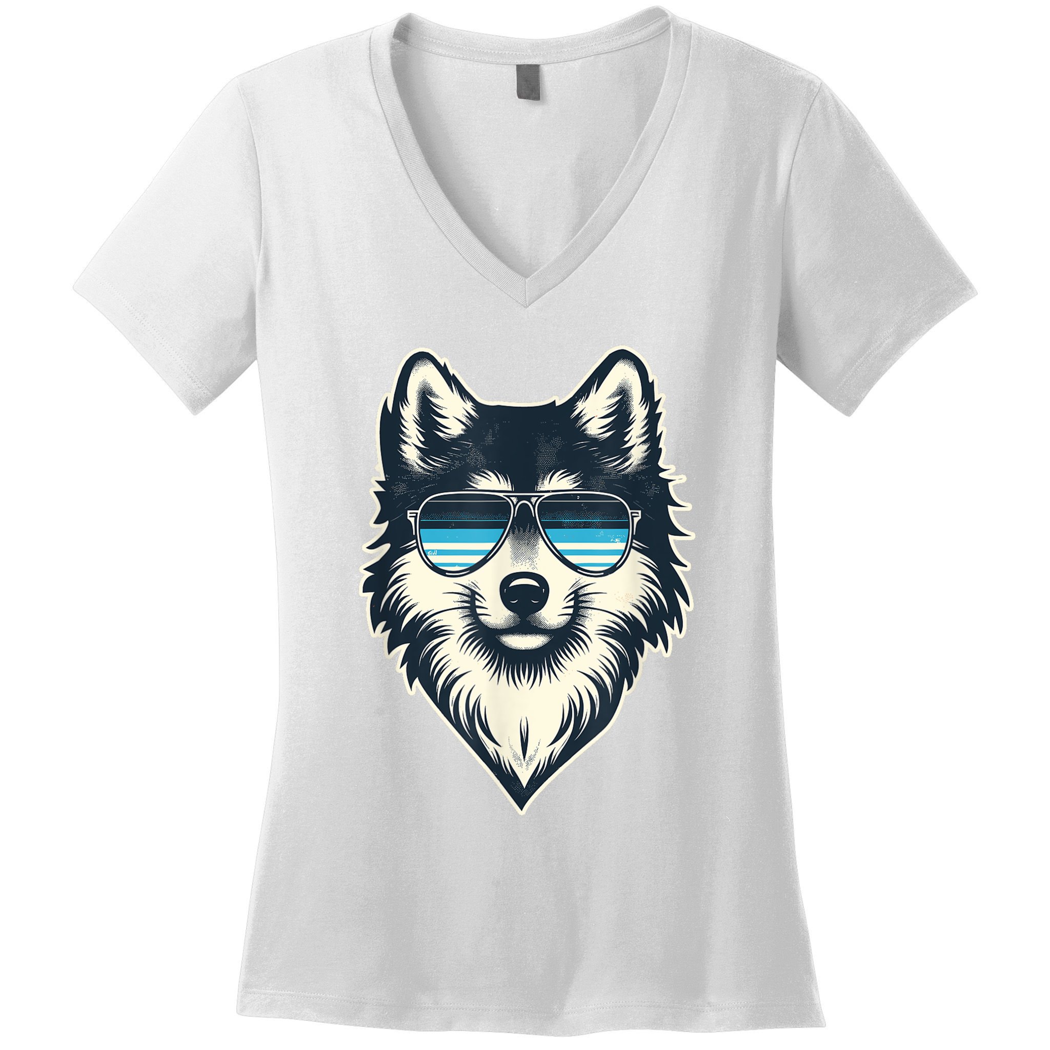 Cool Retro Wolf In Sunglasses 70s 80s 90s Novelty Funny Wolf Women's V-Neck T-Shirt
