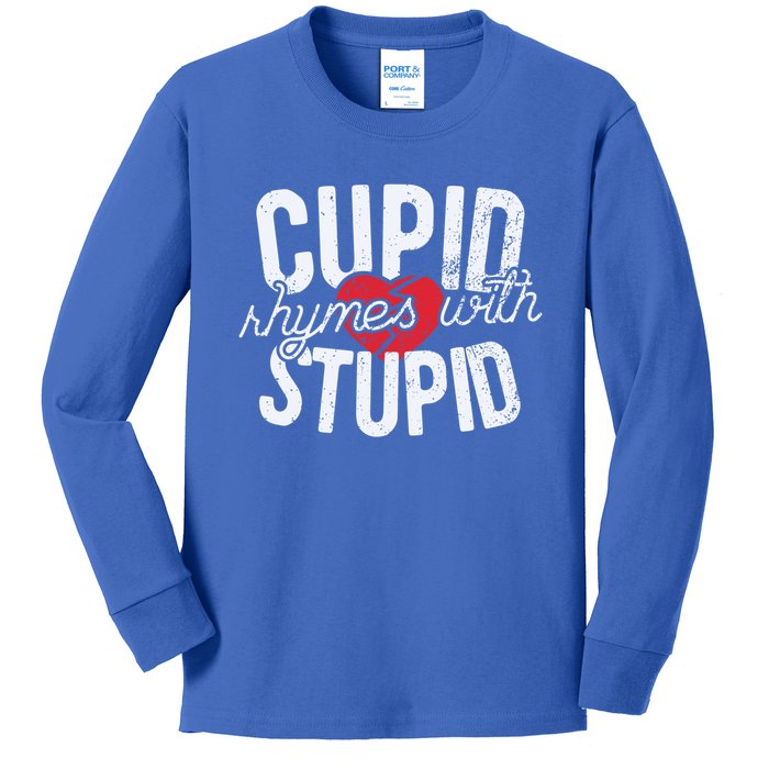 Cupid Rhymes With Stupid Gift Anti Valentine's Day Cool Gift Kids Long Sleeve Shirt