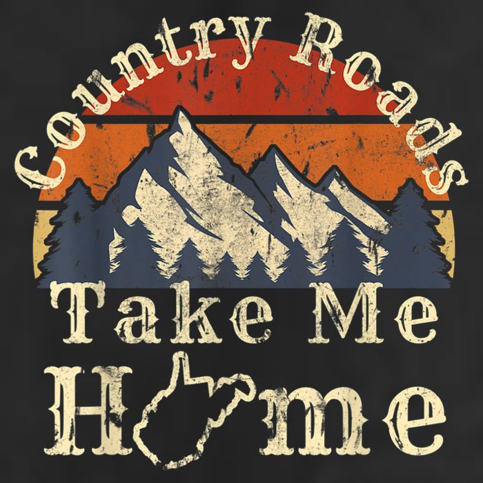 Country Roads West Virginia Take Me Home WV Map Mountains 7 Panel Mesh Trucker Snapback Hat