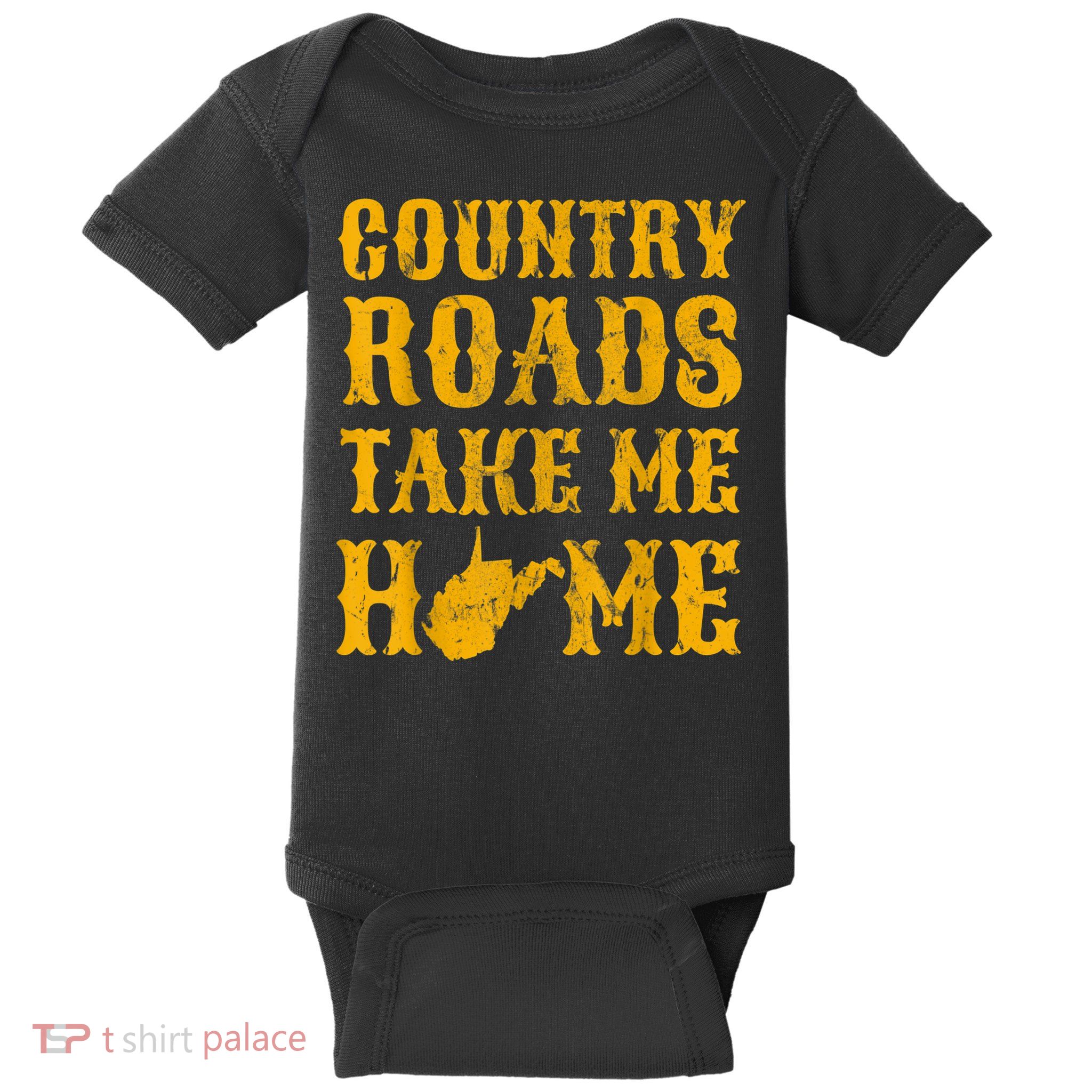 Country Roads West Virginia Take Me Home WV Map Vintage Baby Bodysuit