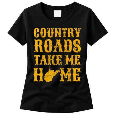 Country Roads West Virginia Take Me Home WV Map Vintage Womens T-Shirt