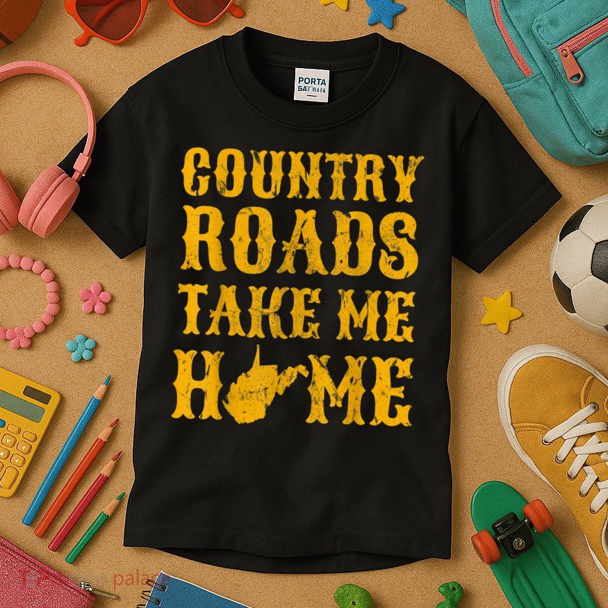 Country Roads West Virginia Take Me Home WV Map Vintage Kids T-Shirt
