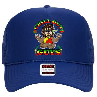 Cool Rastafari Weed Cannabis 420 Loving Yoga Sloth Stoner High Crown Mesh Back Trucker Hat