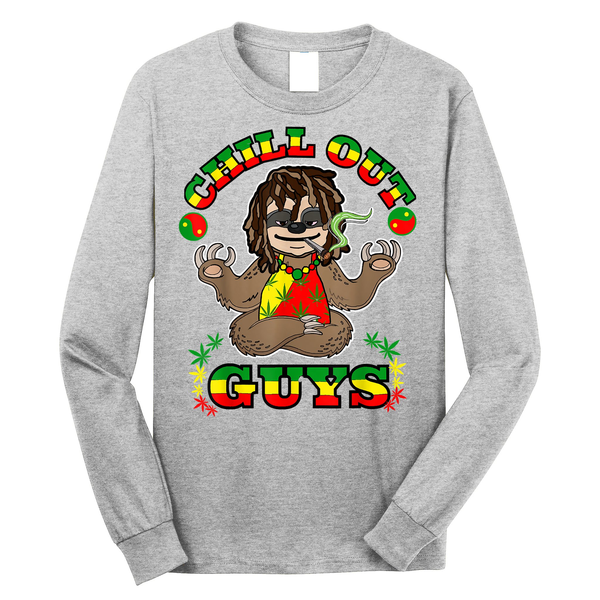 Cool Rastafari Weed Cannabis 420 Loving Yoga Sloth Stoner Long Sleeve Shirt