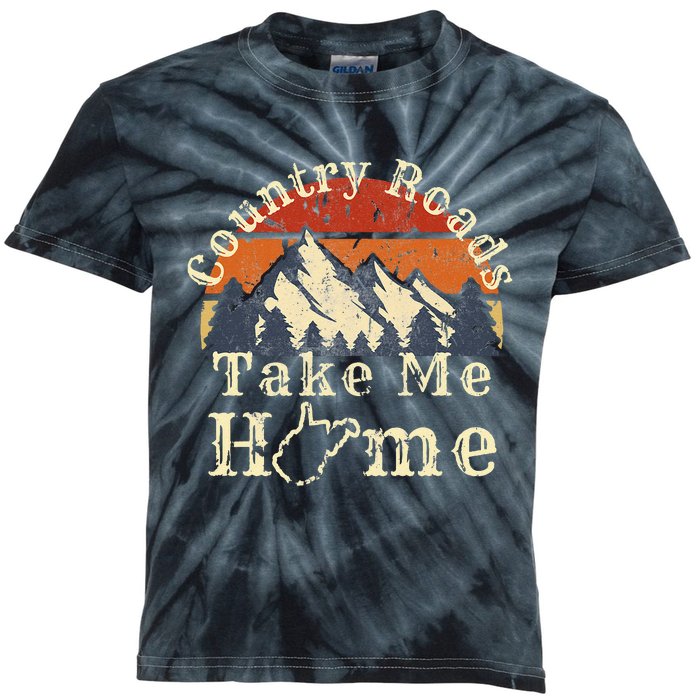 Country Roads West Virginia Take Me Home WV Map Mountains Kids Tie-Dye T-Shirt