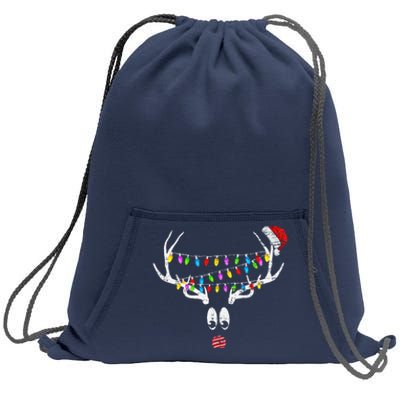 Christmas Reindeer W Xmas Lights Santa Hat Retro Distressed Sweatshirt Cinch Pack Bag