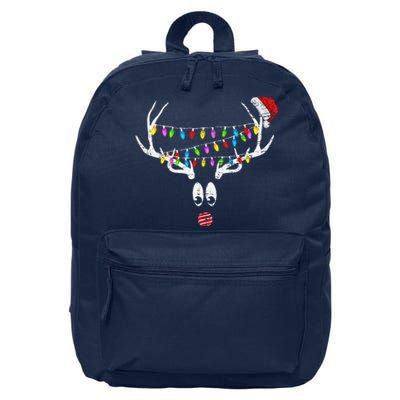 Christmas Reindeer W Xmas Lights Santa Hat Retro Distressed 16 in Basic Backpack