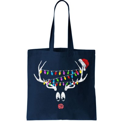 Christmas Reindeer W Xmas Lights Santa Hat Retro Distressed Tote Bag