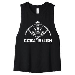 Coal Rush Wv With Skeleton Skull Miner Hard Hat Women's Racerback Cropped Tank