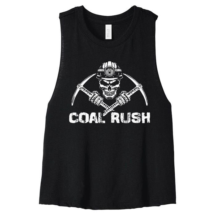 Coal Rush Wv With Skeleton Skull Miner Hard Hat Women's Racerback Cropped Tank