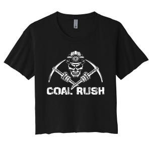 Coal Rush Wv With Skeleton Skull Miner Hard Hat Women's Crop Top Tee