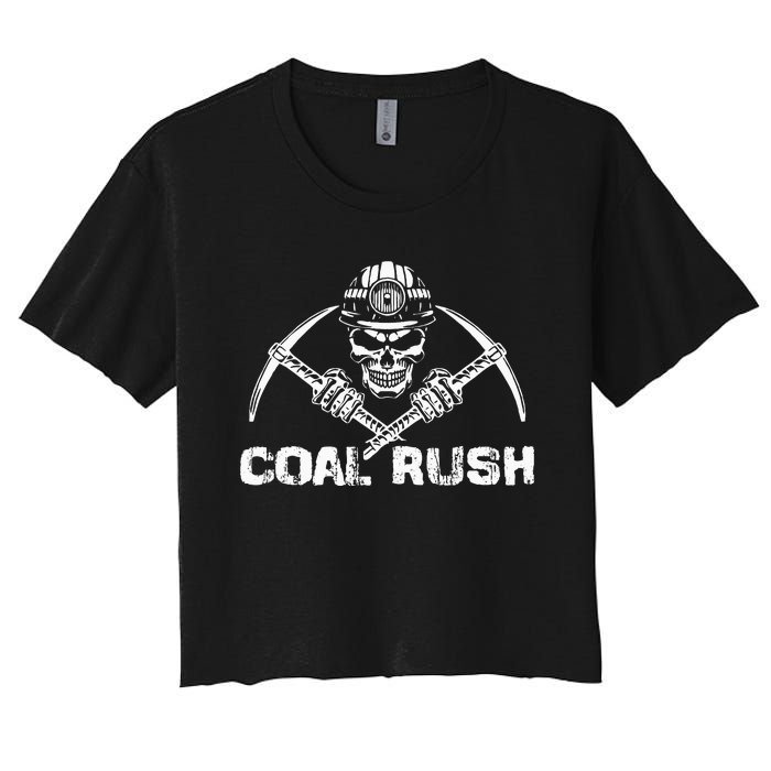 Coal Rush Wv With Skeleton Skull Miner Hard Hat Women's Crop Top Tee