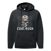 Coal Rush West Virginia Skull Coal Miner Hard Hat Performance Fleece Hoodie