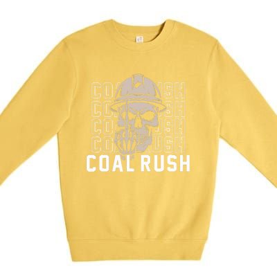 Coal Rush West Virginia Skull Coal Miner Hard Hat Premium Crewneck Sweatshirt