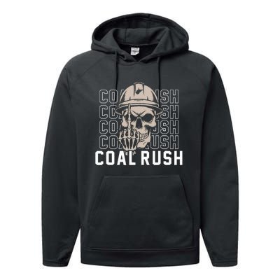 Coal Rush West Virginia Skull Coal Miner Hard Hat Performance Fleece Hoodie