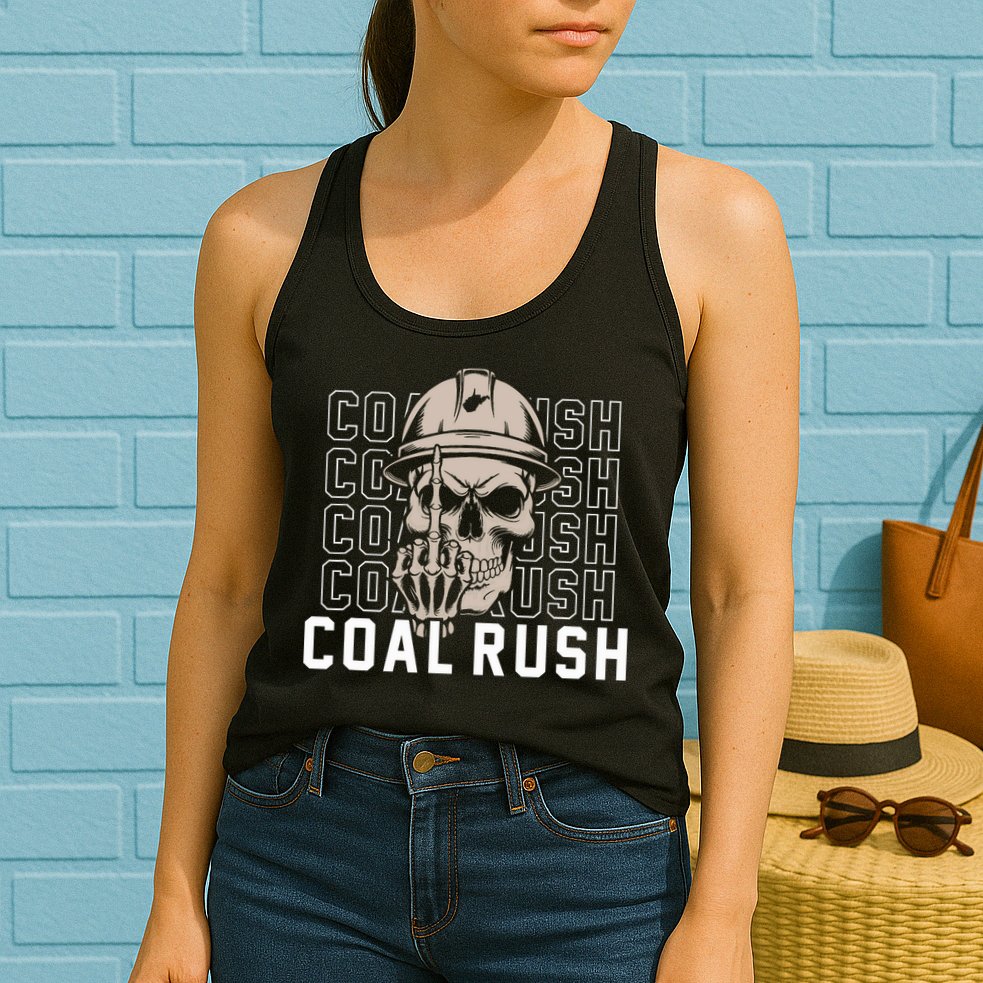 Coal Rush West Virginia Skull Coal Miner Hard Hat Womens Tank Top