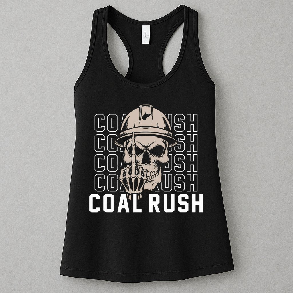 Coal Rush West Virginia Skull Coal Miner Hard Hat Womens Tank Top